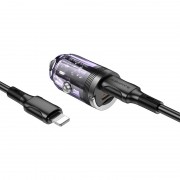 Зарядка в прикурювач авто Borofone BZ29B Outstanding PD36W (2C) + Type-C to Lightning, Transparent purple