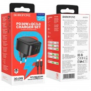 Блочок для зарядки Borofone BAS23A Lucky PD30W (1C2A) + Type-C to Type-C, Black