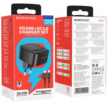 Блочок заряджання Borofone BAS23A Lucky PD30W (1C2A) + Type-C to Type-C, Black - Мережеві ЗП (220 В) - зображення 5 