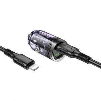 Зарядка в прикуриватель авто Borofone BZ29A Talented PD36W+QC3.0 (1C1A) + Type-C to Lightning, Transparent purple - Автомобильные зарядные устройства - изображение 1