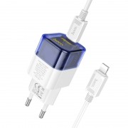 Блок для заряджання Hoco C125A Transparent 1C PD20W + Type-C to Lightning, Transparent blue