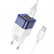 Блок для заряджання Hoco C125A Transparent 1C PD20W + Type-C to Type-C, Transparent blue