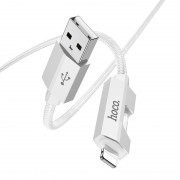 USB кабель Hoco U123 Regent colorful 2.4A USB to Lightning (1.2m), Серый