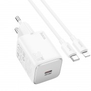 Блок для заряджання Hoco N40 Mighty 1C PD20W + Type to Lightning, White