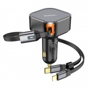 Зарядка в прикурювач авто Hoco NZ13 Clever PD30W з телескопічним cable Type-C to Lightning, Black