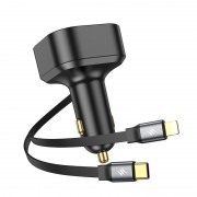 Зарядка в прикурювач авто Hoco NZ13 Clever PD30W з телескопічним cable Type-C to Lightning, Black