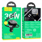 Зарядка в прикурювач авто Hoco NZ13 Clever PD30W з телескопічним cable Type-C to Lightning, Black