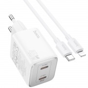 Блок для заряджання Hoco N42 Elogiado 2C PD45W + Type to Lightning, White