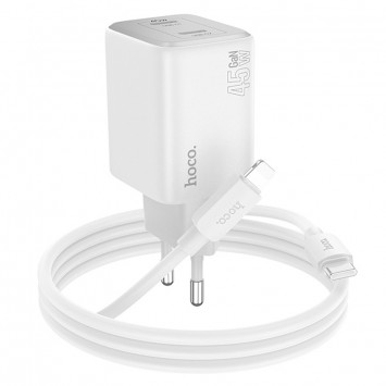 Блочок для зарядки Hoco N42 Elogiado 2C PD45W + Type to Lightning, White - Сетевые зарядные устройства (220 В) - изображение 2