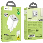 Блок для заряджання Hoco N42 Elogiado 2C PD45W + Type to Lightning, White