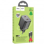 Блок для заряджання Hoco N42 Elogiado 2C PD45W + Type to Type-C, Black