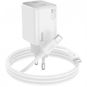 Блочок для зарядки Hoco N42 Elogiado 2C PD45W + Type to Type-C, White - Сетевые зарядные устройства (220 В) - изображение 1