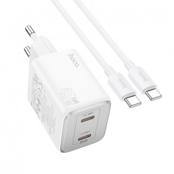 Блок для заряджання Hoco N42 Elogiado 2C PD45W + Type to Type-C, White - Мережеві ЗП (220 В) - зображення 2 