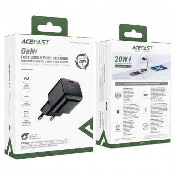 Блок заряджання Acefast A73 mini PD20W GaN USB-C, Black - Мережеві ЗП (220 В) - зображення 5 