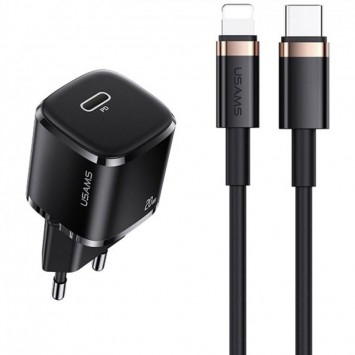 Черное зарядное устройство Usams US-XFK t36 20W 1C Charger с дополнительным USB-кабелем US-SJ484 U63 20W PD