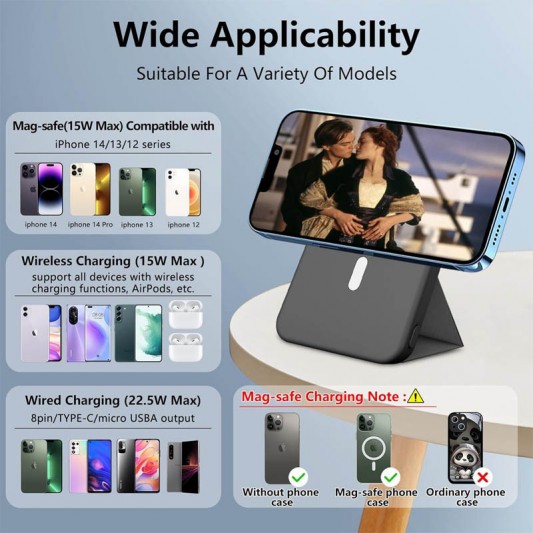 Портативное зарядное устройство Power Bank JJT-A27-1 PD20W+QC 22.5W с БЗУ 5000 mAh, Black - изображение 5