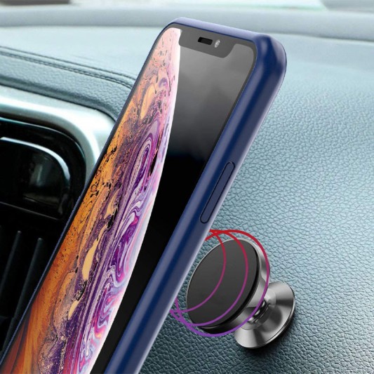 TPU + PC чохол для Apple iPhone 12 Pro / 12 (6.1") - Deen CrystalRing for Magnet (opp) (Безбарвний / Темно-синій) - зображення 6 
