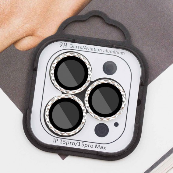 Защитное стекло Metal Shine на камеру (в упак.) для Apple iPhone 15 Pro (6.1") / 15 Pro Max (6.7"), Серебряный / Silver