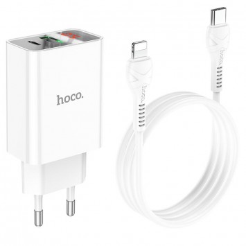 Зарядний пристрій HOCO C100A PD20W+QC3.0 + Type-C to Lightning, White