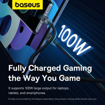 Дата кабель Baseus Unbreakable Series Fast Charging Type-C to Type-C 100W 1m (P10355800111-0), Чорний - Type-C кабелі - зображення 4 