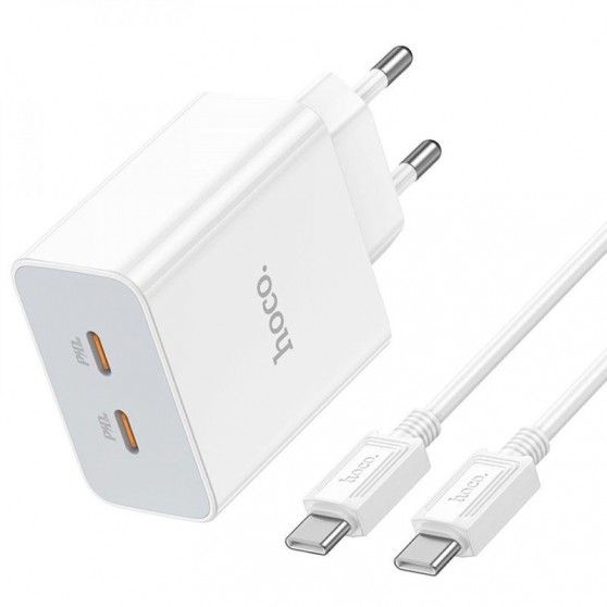 Зарядное устройство Hoco C108A PD 35W (2 Type-C) + Type-C to Type-C, White