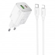 Зарядний пристрій Hoco N41 Almighty PD20W+QC3.0 + Type-C to Lightning, White