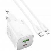 Зарядний пристрій Hoco N41 Almighty PD20W+QC3.0 + Type-C to Lightning, White