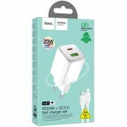 Зарядний пристрій Hoco N41 Almighty PD20W+QC3.0 + Type-C to Lightning, White