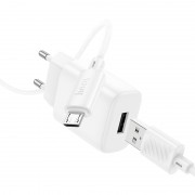 Зарядний пристрій Hoco C134A Solid 1A 12W + MicroUSB, White