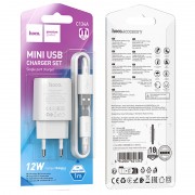 Зарядное устройство Hoco C134A Solid 1A 12W + MicroUSB, White