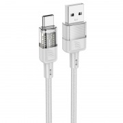 Дата кабель Hoco U129 Spirit Transparent USB to Type-C 3A (1.2m), Сірий