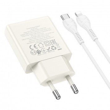 Зарядний пристрій Hoco N45 Biscuit PD30W+QC3.0 + Type-C to Lightning, Moonlight white - Мережеві ЗП (220 В) - зображення 1 