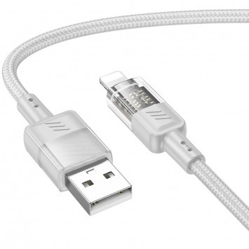 Дата кабель Hoco U129 Spirit Transparent USB to Lightning 2,4A (1.2m), Сірий - Lightning - зображення 1 