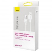 Дата кабель Baseus Explorer USB для освітлення 2.4A з Smart Temperature Control (1m) (CATS01000), Білий