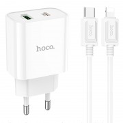 Зарядний пристрій HOCO C80A Plus Rapido PD20W+QC3.0 (1Type-C/1USB) + Type-C to Lightning, White