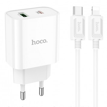 Зарядное устройство HOCO C80A Plus Rapido PD20W+QC3.0 (1Type-C/1USB) + Type-C to Lightning, White