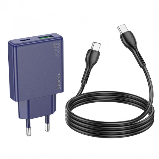 Зарядний пристрій Hoco N45 Biscuit PD30W+QC3.0 + Type-C to Type-C, Titanium blue - зображення 1 
