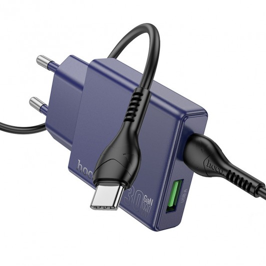 Зарядний пристрій Hoco N45 Biscuit PD30W+QC3.0 + Type-C to Type-C, Titanium blue - зображення 3 