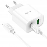 Зарядное устройство HOCO C80A Plus Rapido PD20W+QC3.0 (1Type-C/1USB) + Type-C to Lightning, White