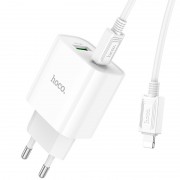 Зарядное устройство HOCO C80A Plus Rapido PD20W+QC3.0 (1Type-C/1USB) + Type-C to Lightning, White