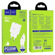 Зарядное устройство HOCO C80A Plus Rapido PD20W+QC3.0 (1Type-C/1USB) + Type-C to Lightning, White