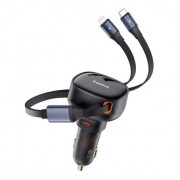 АЗУ Baseus Enjoyment Pro Car Charger C + Retractable Type-C and Lightning 60W (C00057802111-0), Cluster Black