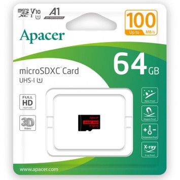 Карта памяти Apacer microSDXC (UHS-1) 64Gb class 10 V10 A1 R100MB/s (без адаптера), Black -  - изображение 1