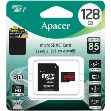 Карта памяти Apacer microSDXC (UHS-1) 128Gb class 10 R85MB/s + SD adapter, Black -  - изображение 1