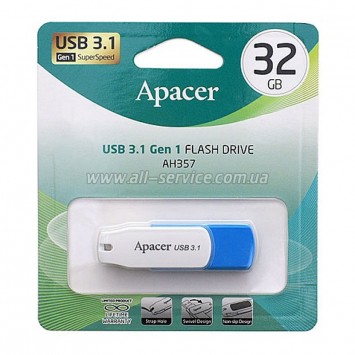 Флеш накопитель Apacer USB 3.2 AH357 32GB, Blue / White -  - изображение 5