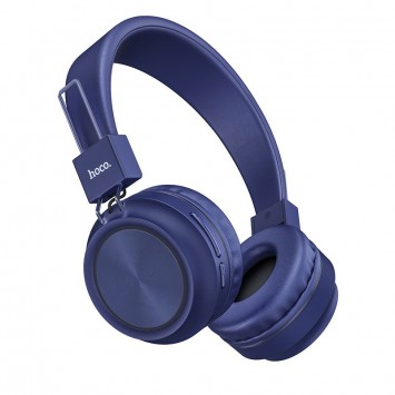 Синие Bluetooth наушники HOCO W25 на белом фоне