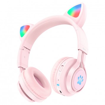 Розовые наушники Hoco W39 Cat Ear со встроенным микрофоном и деталями в форме котячьих ушек.