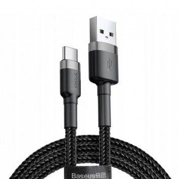 Черно-серый USB кабель Baseus Cafule Type-C с 3A мощностью и длиной 1 метр, предназначенный для подключения телефона.