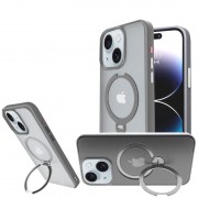 TPU+PC чехол Metal Buttons with MagSafe Colorful HQ Ring для Apple iPhone 15 (6.1"), Grey