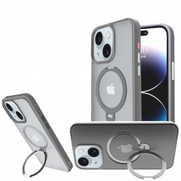 TPU+PC чехол Metal Buttons with MagSafe Colorful HQ Ring для Apple iPhone 15 (6.1"), Grey - iPhone 15 - изображение 1